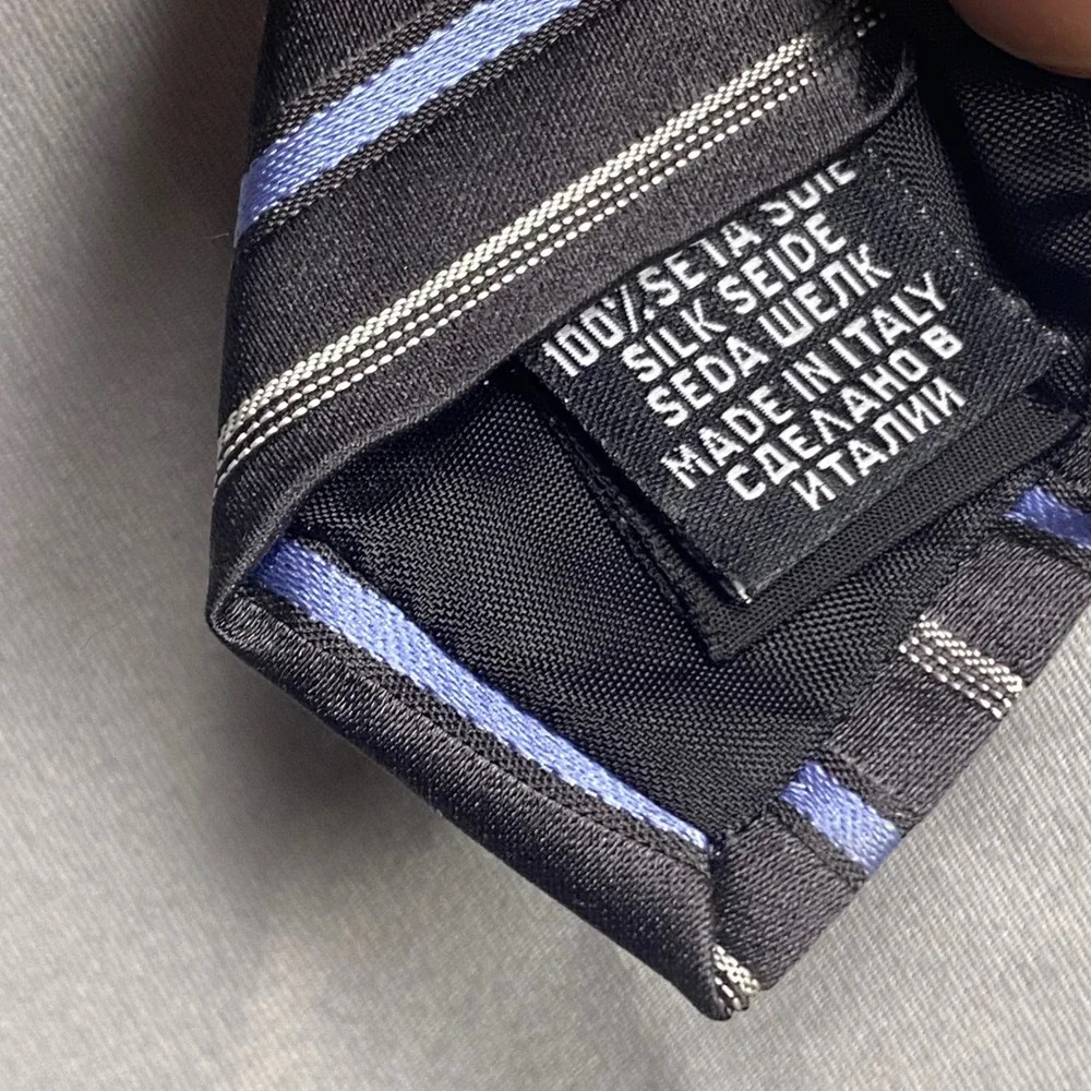 Hugo Boss Hugo Mens Silk Tie Gray Blue Striped Necktie Made In Italy 100%‎ Silk